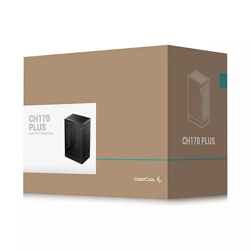 PC korpusas DeepCool CH170 PLUS Tower Black – mikro-ATX/mini-ITX, grūdintas stiklas, USB-C, viršuje montuojamas maitinimo šaltinis