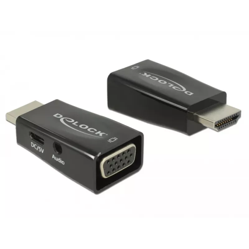 Kabelio keitiklis DeLOCK 65901 HDMI A į VGA ir 3.5 mm garsas, juodas