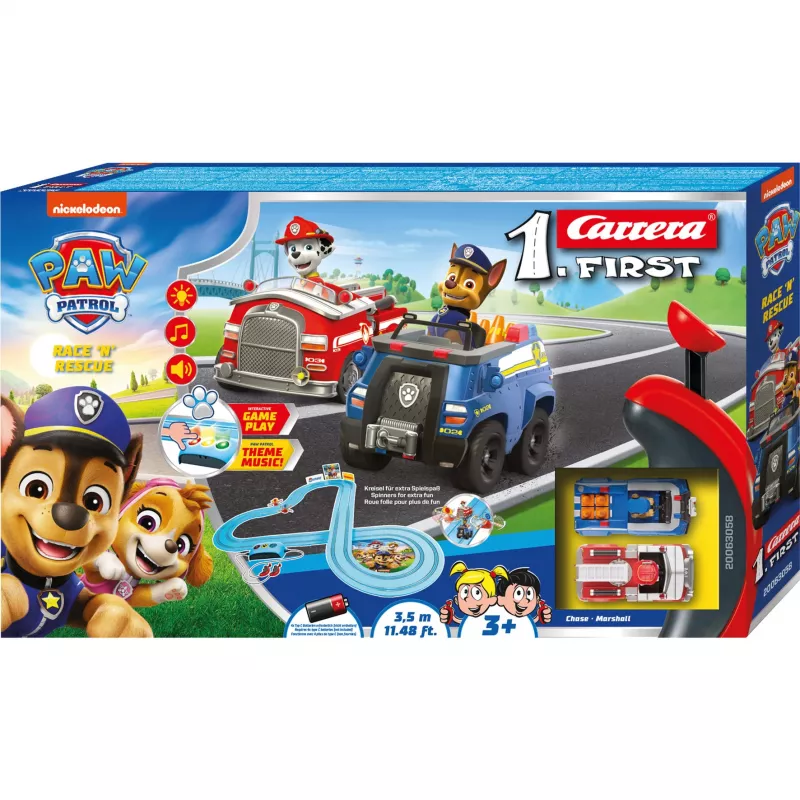 CARRERA First lenktynių trasa Paw Patrol Race N Rescue 3,5 m – slot car rinkinys vaikams