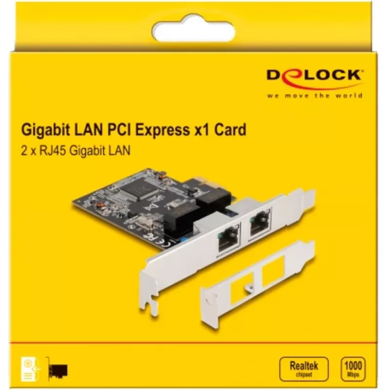 Delock PCI Express x1 kortelė su 2 x RJ45 Gigabit LAN RTL8111 (88615)