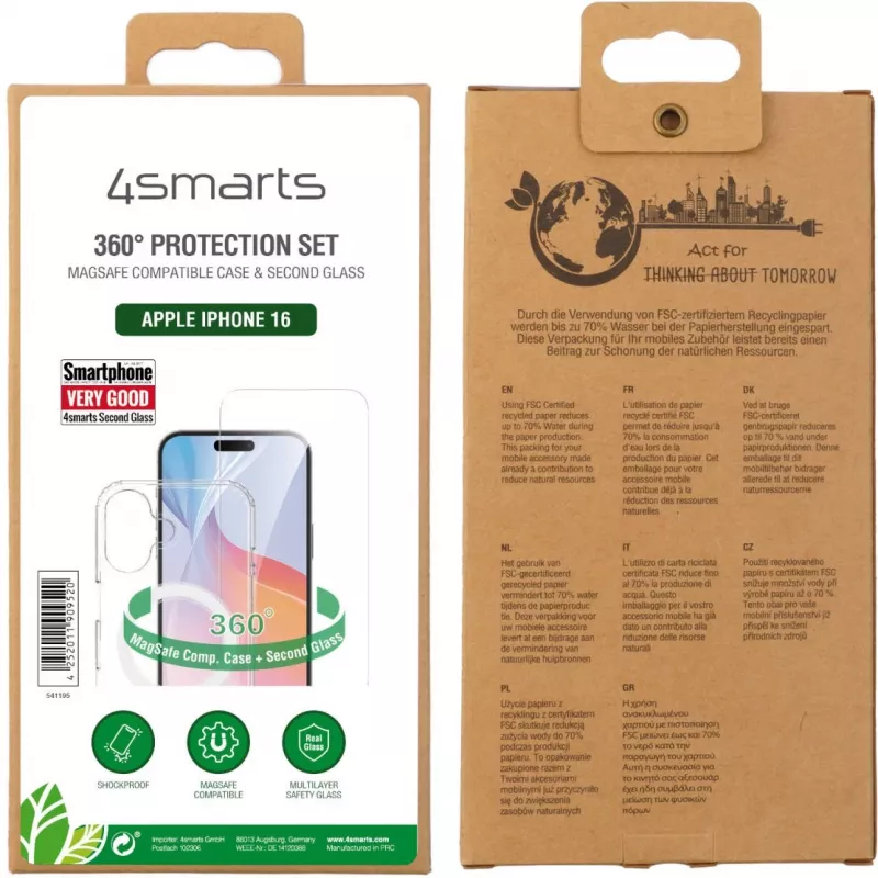 4smarts 360° Premium apsaugos rinkinys, skirtas Apple iPhone 16, suderinamas su MagSafe