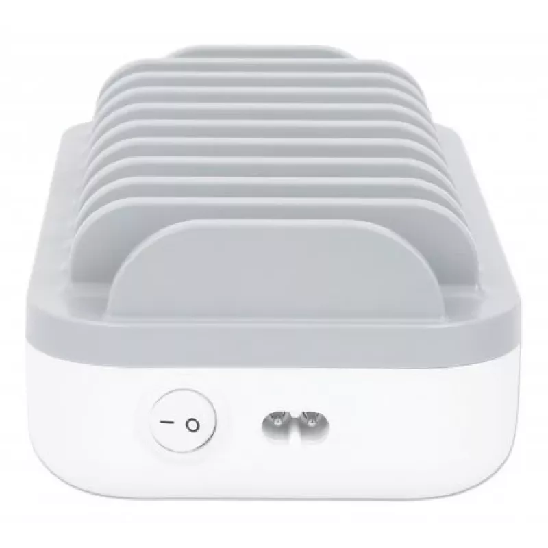 Manhattan įkrovimo stotelė, 10 prievadų: 3x USB-C (iki 18W PD) ir 7x USB-A (iki 12W), 120W bendra galia, balta/pilka, trejų metų garantija