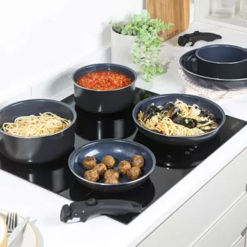 Puodų ir keptuvių rinkinys Russell Hobbs RH03321EU7 – 8 dalių, su keramine nelimpančia danga, tinka indaplovei