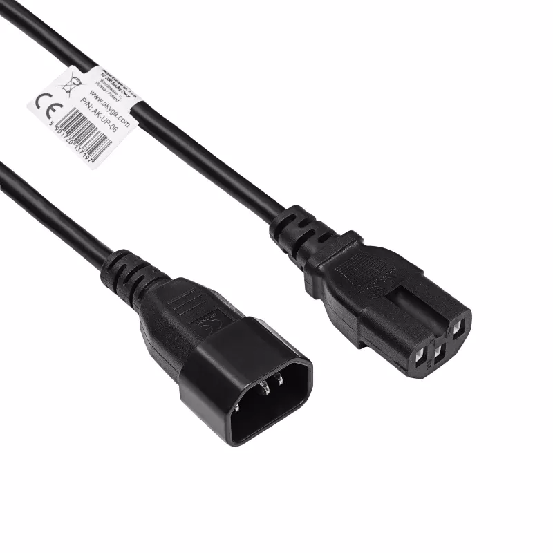 Akyga AK-UP-06 serverio maitinimo kabelis IEC C14–C15, 1,8 m, juodas