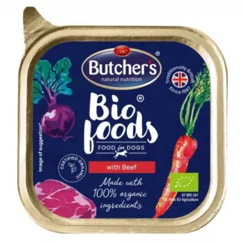 Šlapias šunų ėdalas Butcher's Bio Foods su jautiena ir veršiena 150 g, be grūdų, suaugusiems šunims, 11% baltymų, 5% riebalų