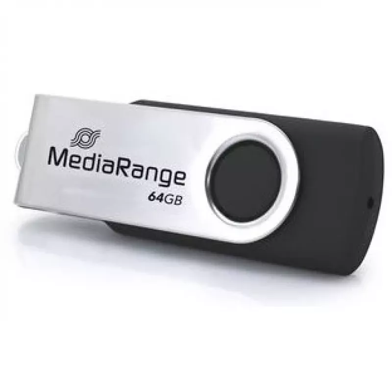 USB atmintukas MediaRange MR1953 64 GB USB Type-C 3.2 Gen 1 (3.1 Gen 1) su sukamuoju metaliniu korpusu, juodas/sidabrinis