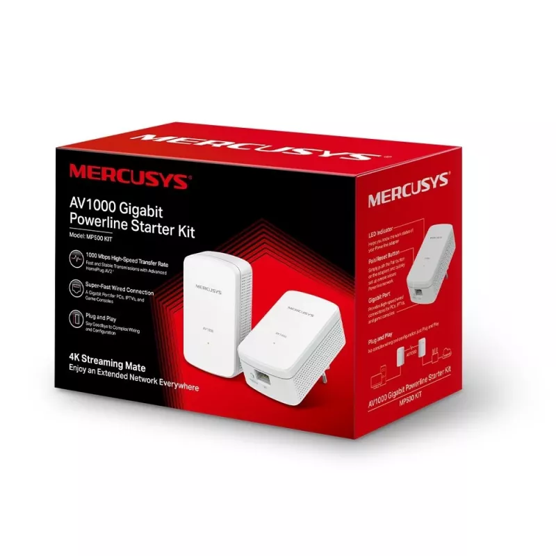 Mercusys AV1000 Gigabit Powerline Starter Kit MP500 KIT – 1000 Mbit/s, 1x LAN