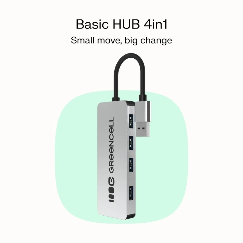 USB išplėtimo stotelė Green Cell HUB-GC-A4A — 4 prievadų USB-A 3.0 šakotuvas