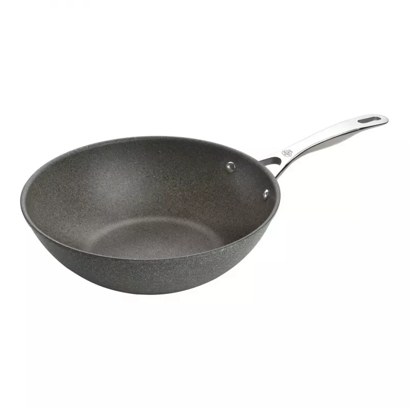 Wok keptuvė Ballarini 75002-815-0 apvali antracitinė 30 cm, aliuminis, 6 sluoksnių granito/titano nelipni danga