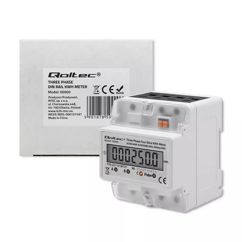 Trifazis elektroninis elektros energijos skaitiklis QOLTEC 50900 400V LCD 4P
