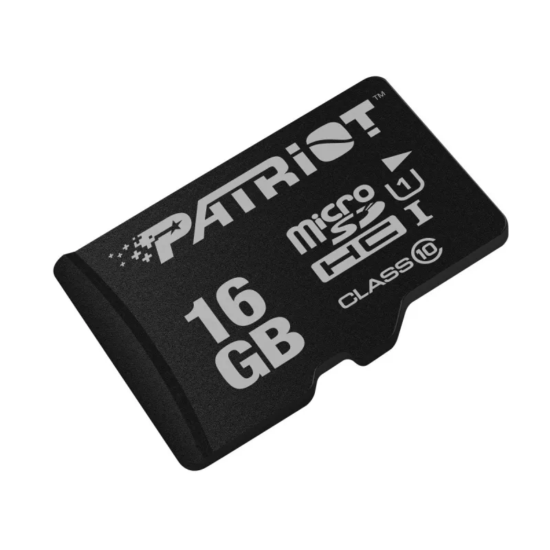 PATRIOT PSF16GMDC10 microSDHC atminties kortelė — 16 GB, Class 10, UHS-I (U1), 80 MB/s, juoda
