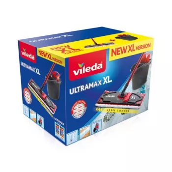 VILEDA Ultramax XL Box šluota su mikropluošto antgaliu, 360° sukama galvutė, sulankstoma, kietoms grindims