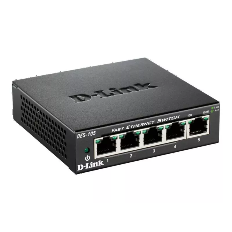 D-Link DES-105 nevaldomas L2 jungiklis, 5 prievadai, metalinis korpusas