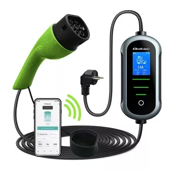 Elektrinės transporto priemonės įkroviklis QOLTEC EV car charger w/ adjust. Type2 2in1 3.5kW – kompaktiškas AC įkroviklis, 2 tipo kištukas, 3,5 kW