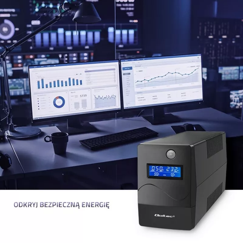 Qoltec Monolith UPS Double-conversion Online 0.65 kVA 360 W 2 AC lizdai