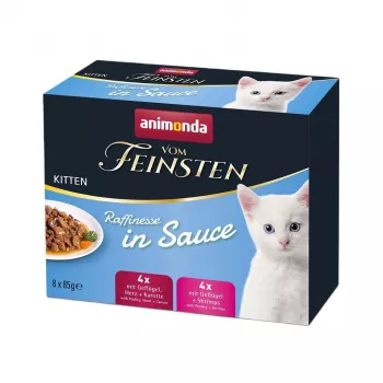 Šlapias kačių ėdalas Animonda Vom Feinsten Adult maišelis 85 g – be grūdų, be sojos, 8×85 g (jaunikliams, pilnavertis pašaras)