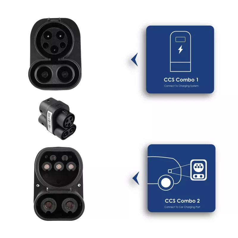 Akyga AK-SC-E11 kompaktiškas elektromobilio įkrovimo adapteris CCS1 – CCS2, DC/AC, IP54, juodas