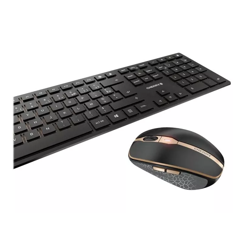 CHERRY DW 9100 SLIM belaidė klaviatūra su pele RF Wireless + Bluetooth AZERTY juoda