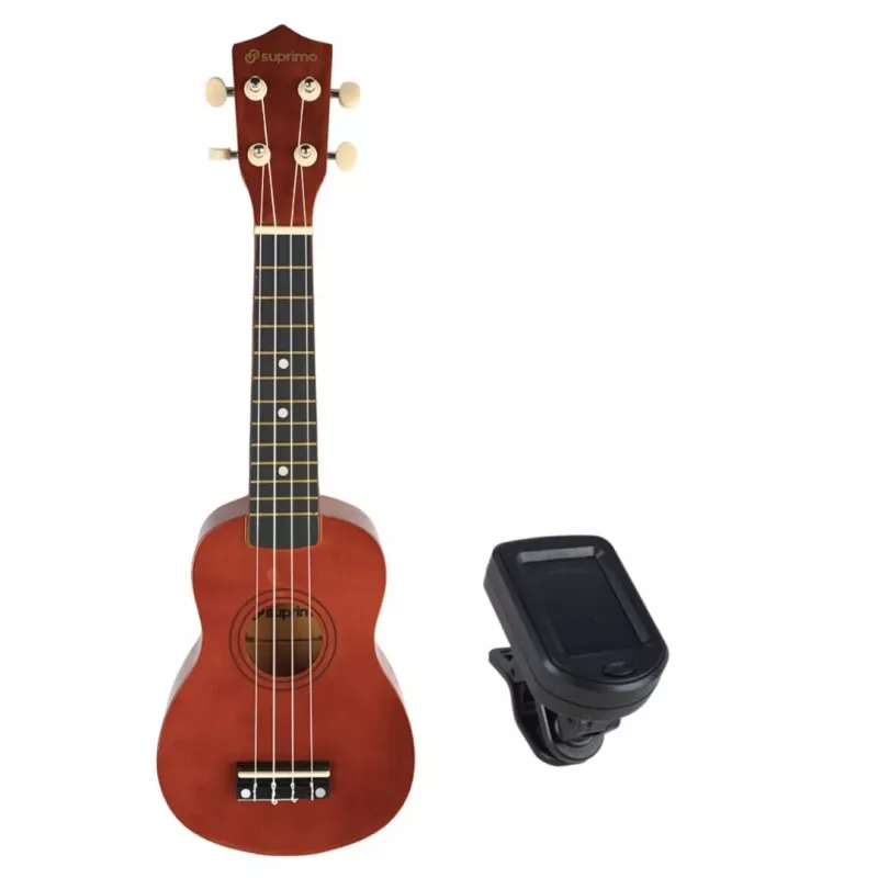 Sopraninė ukulelė SUPRIMO UK21 21 colio – liepmedžio korpusas, 12 griovelių, 4 nailono stygos, tamsaus medžio apdaila