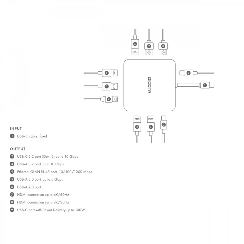 DICOTA D32057 USB Type-C stotelė 10000 Mbit/s sidabrinė