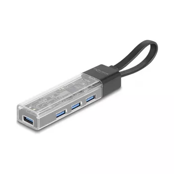 DELOCK USB 3.2 Gen 1 4 prievadų USB šakotuvas su Type-A + Type-C jungtimi (5000 Mbit/s) juodas/permatomas