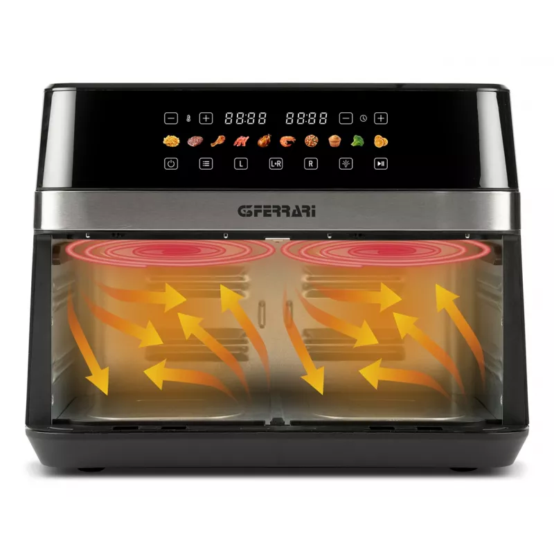 G3 Ferrari G10223 gruzdintuvė Dviguba 12 L Laisvai pastatoma 2200 W Karšto oro gruzdintuvė Juoda, Nerūdijantis plienas