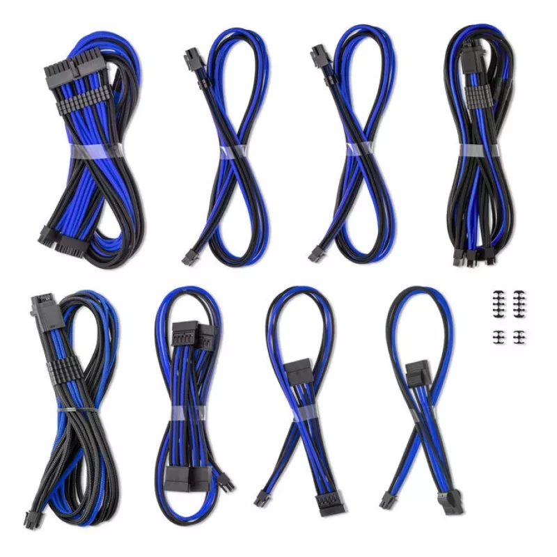 CableMod dvigubas rinkinys 12V 2x6-pin, skirtas Corsair RMi/RMx – individualiai pintas maitinimo kabelių rinkinys, mėlynas