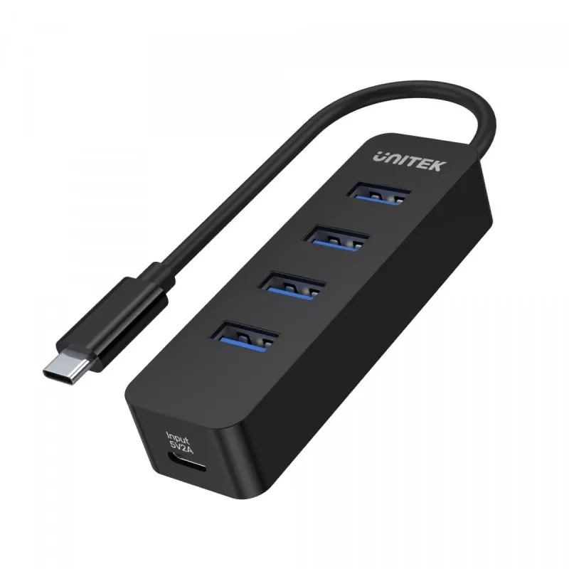 USB šakotuvas Unitek uHUB Q4 — 4 prievadų USB 3.2 Gen 1 (Type-A) šakotuvas, USB-C jungtis, 5 Gbit/s, 10 W, juodas