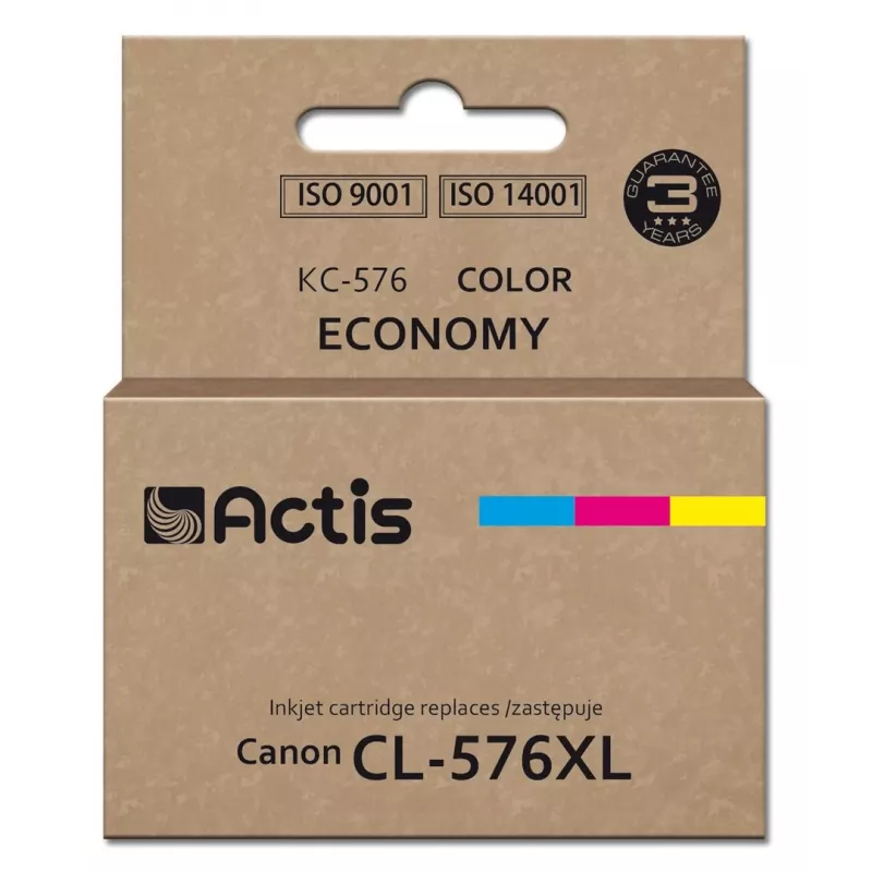 ACTIS KC-576 kasetė, suderinama su Canon spausdintuvais – mėlyna, raudona, geltona, 15 ml, standartinė išeiga