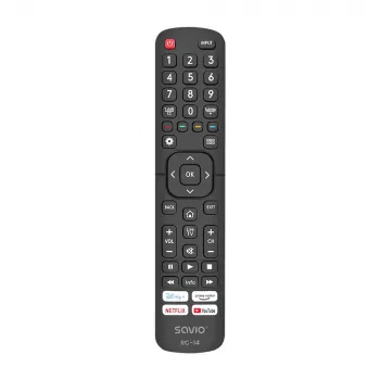 Universalus nuotolinio valdymo pultas SAVIO RC-14, skirtas Hisense Smart TV, IR belaidis, palaiko 14 įrenginių, veikimo atstumas iki 10 m, juodas
