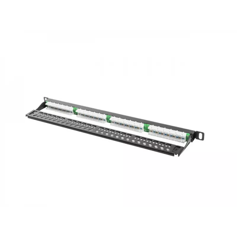 Lanberg PPU5-0024-B - 24 prievadų RJ-45 Cat5e skydelis, 19 colių, 0,5U, juodas