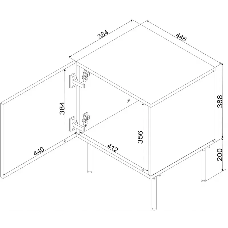 Naktiniai staliukai 2 vnt Cama Meble ISLA 44,5×40×59 cm juoda matinė MDF/medžio drožlių plokštė