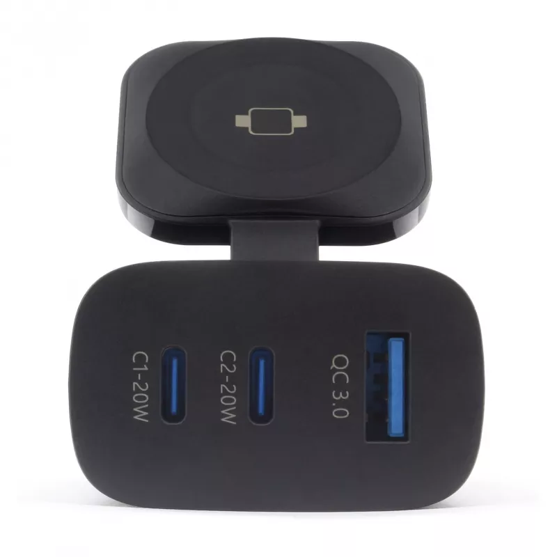 RealPower 450476 belaidis greitasis įkroviklis – juodas, 2 USB-C, 43 W