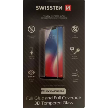 Grūdinto stiklo apsauginis stikliukas SWISSTEN, skirtas Samsung Galaxy S20+ — 3D pilni klijai, ypač patvarus, juodas