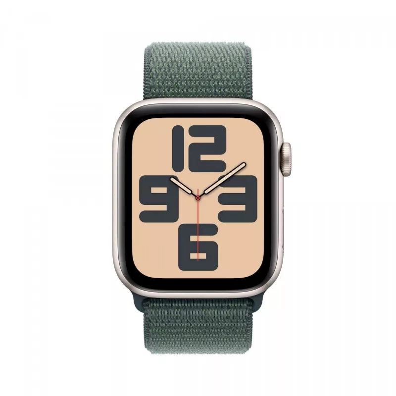 Apple Watch SE GPS 44 mm žvaigždėto šviesumo aliuminio korpusas su ežero žalios spalvos Sport Loop apyranke