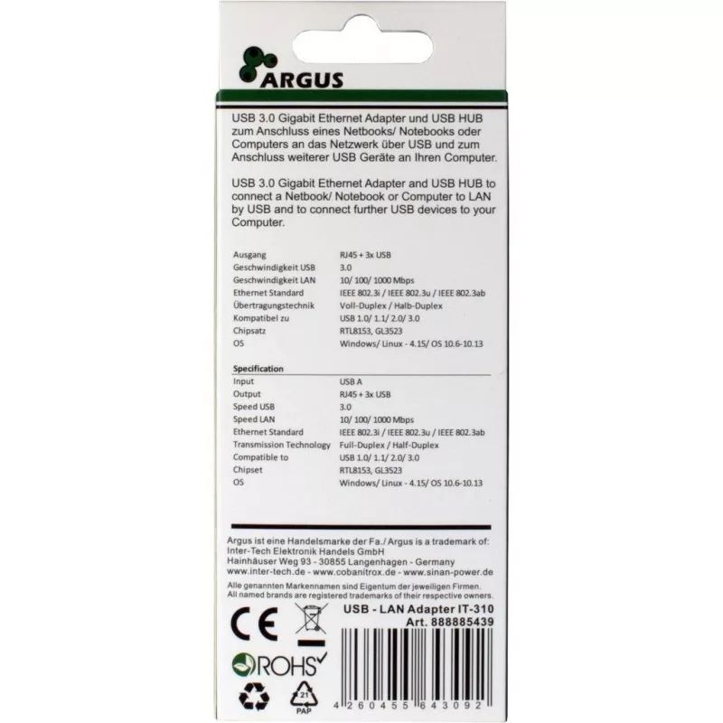 Inter-Tech Argus IT-310 - USB 3.0 ir Ethernet stalinis centras