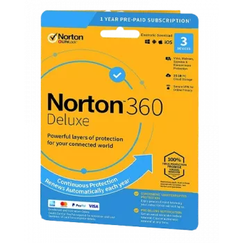 Norton 360 Deluxe | 3 įrenginiai | 1 metai | 25 GB debesies saugykla | ES