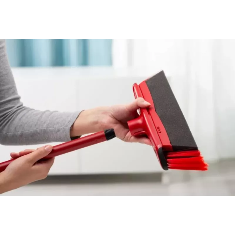 Grindų šluota VILEDA 143703 su rankena, technopolimeras, minkšti/kieti šeriai, vidaus patalpoms, 130 cm, raudona
