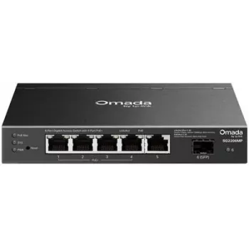 TP-Link SG2206MP L2 Gigabit Ethernet PoE 5 prievadų tinklo jungiklis (5x Gigabit, 1x SFP, PoE+ 4 prievadai, 63W biudžetas)