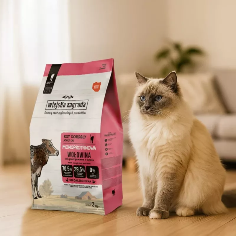 WIEJSKA ZAGRODA Monoprotein Beef - sausa kačių ėdalo jautiena - 3 kg