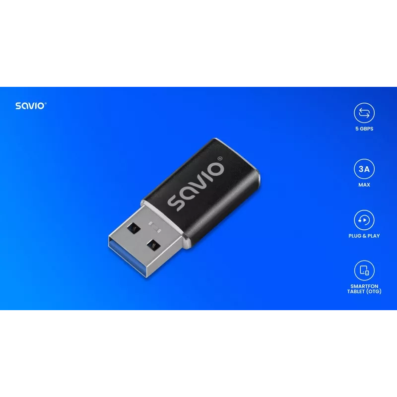 Savio AK-81 USB-C (mot.) – USB-A (pat.) adapteris, juodas