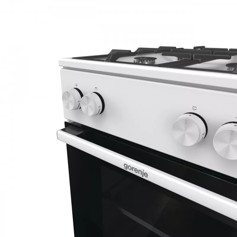 Laisvai pastatoma dujinė viryklė su orkaite Gorenje GG5A10WFFM – 4 degikliai, 70 L orkaitė, emaliuotas viršus, balta