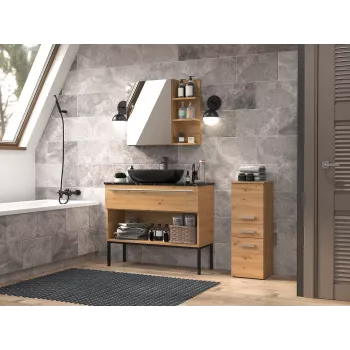 Laisvai pastatoma vonios spintelė Top e Shop NEL V DDS ARTISAN – ąžuolo spalvos, 3 lentynos, 300×300×850 mm