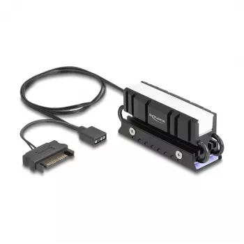 Aušintuvas DELOCK 18460 M.2 SSD 2280 — Aliuminis/Varis, RGB 5V, Juodas