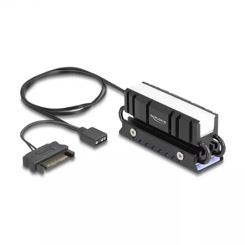 Aušintuvas DELOCK 18460 M.2 SSD 2280 — Aliuminis/Varis, RGB 5V, Juodas