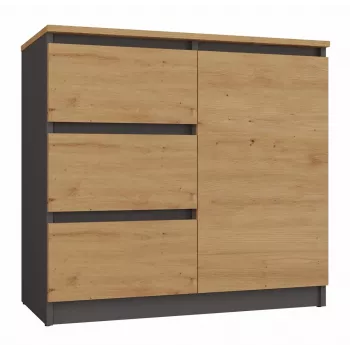 Komoda Topeshop 1D3S ANT/ART BA KPL – antracito ir ąžuolo, 3 stalčiai, medžio drožlių plokštės rėmas