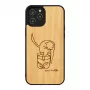 Apsauginis dėklas iPhone 12 Pro Max – katė su raudona žuvimi (medis ir polikarbonatas)