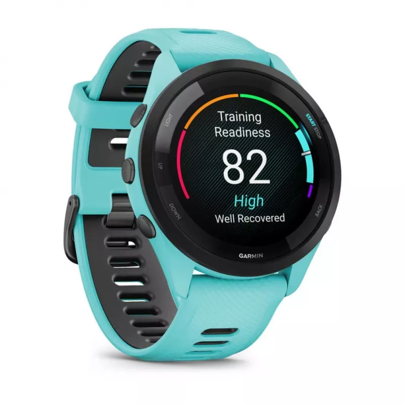 Garmin Forerunner 265 3,3 cm (1,3 inch) AMOLED 46 mm Skaitmeninis 416 x 416 pikselių Liečiamas ekranas Juoda, Mėlyna Wi-Fi GPS (palydovas)
