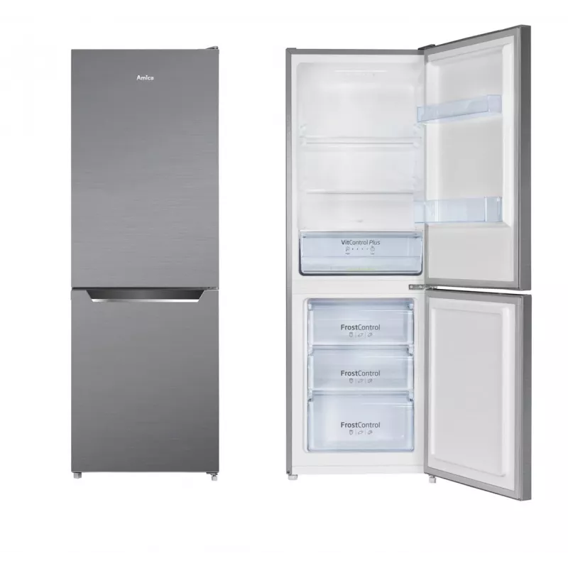 Šaldytuvas-šaldiklis AMICA FK2425.4UNTX(E) laisvai pastatomas 277 L bendras, apatinis šaldiklis 74 L, inverteris, sidabrinis, 1593×540×550 mm