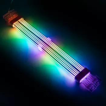 PCI-E 8 kontaktų ilginimo laidas Kolink Umbra Radiant ARGB — dvigubas 2× 8 kontaktų, pintas ilginimas GPU maitinimui